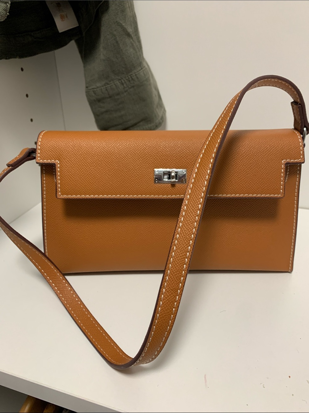 Luxury Inspired Tan Leather Shoulder Bag with Top Flap